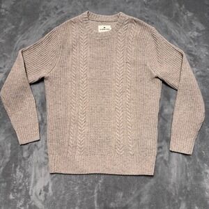 The Normal Brand Cable Knit Sweater Mens Small Beige Wool Ribbed Pullover
